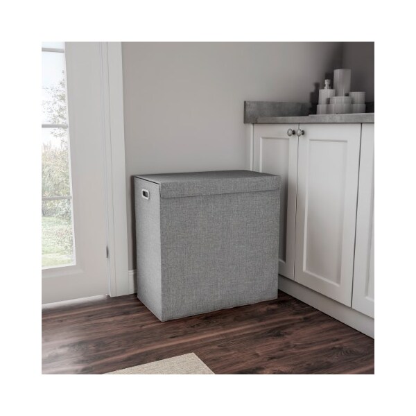 Hastings Home Double Laundry Hamper, Lid-Two-Sided Sorter and Removable Mesh Liner Bags with 2 Section Organizer 314908WJK - main